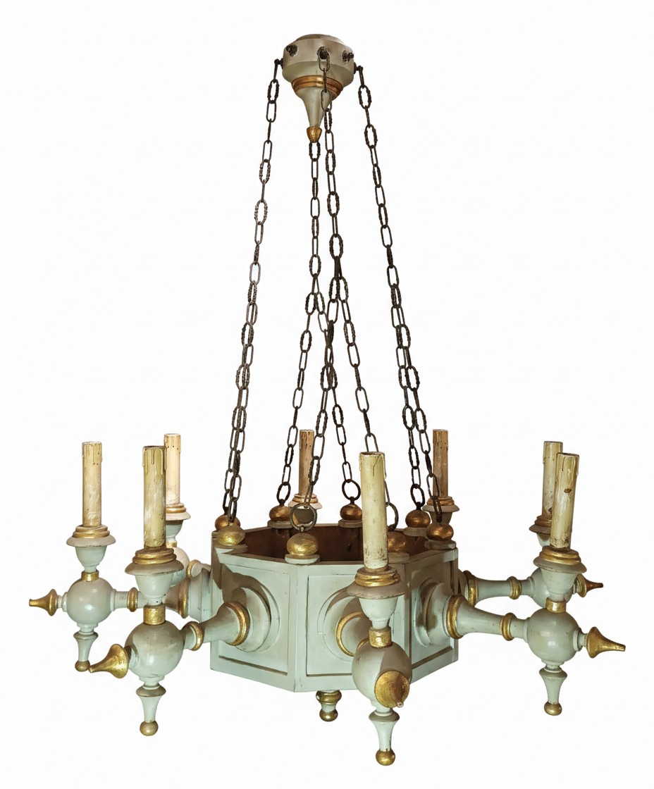 Second Half Of The 19th Century Painted Wood Chandelier In Neo-gothic Style