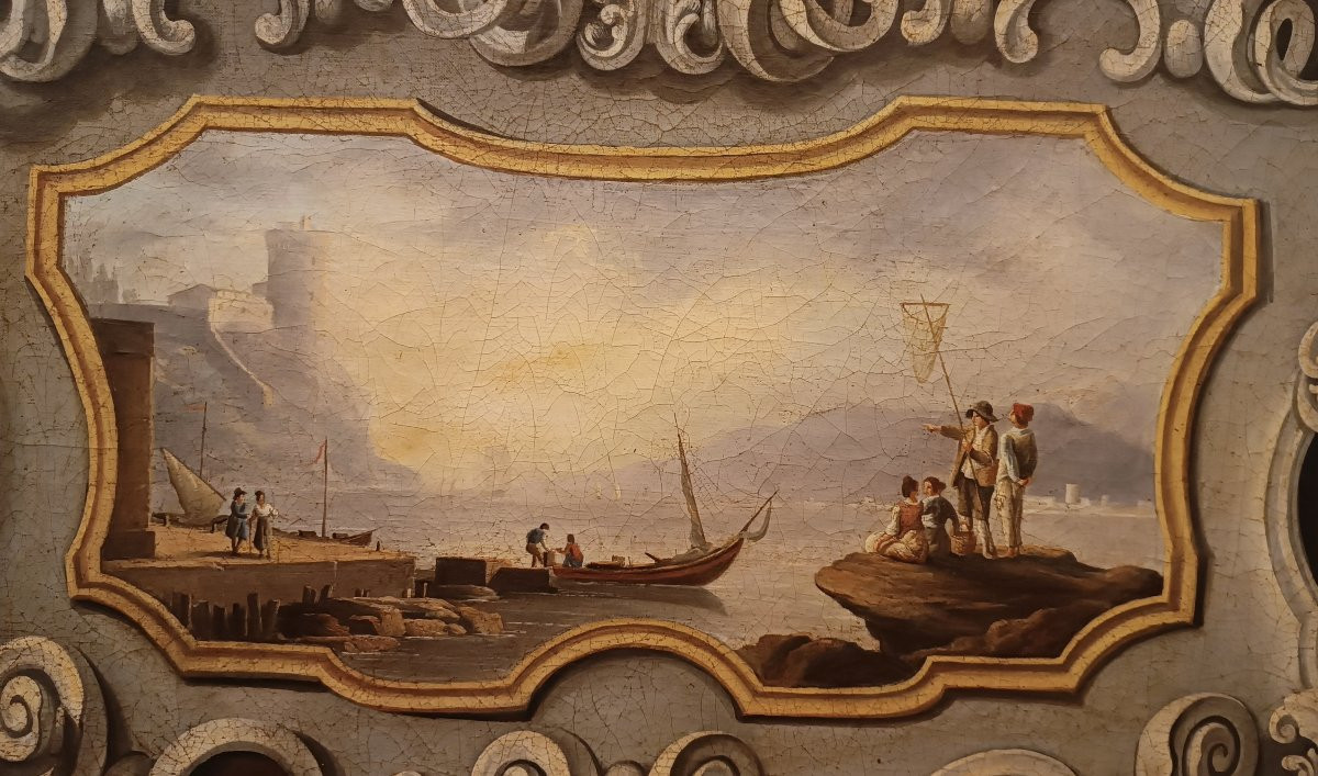 PEINTURE DESSUS DE PORTE NÉOCLASSIQUE REPRÉSENTANT UN PAYSAGE MARIN FIN DU 18ème SIÈCLE-photo-4