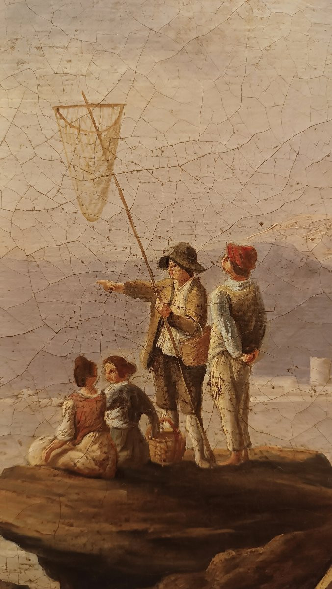 PEINTURE DESSUS DE PORTE NÉOCLASSIQUE REPRÉSENTANT UN PAYSAGE MARIN FIN DU 18ème SIÈCLE-photo-5