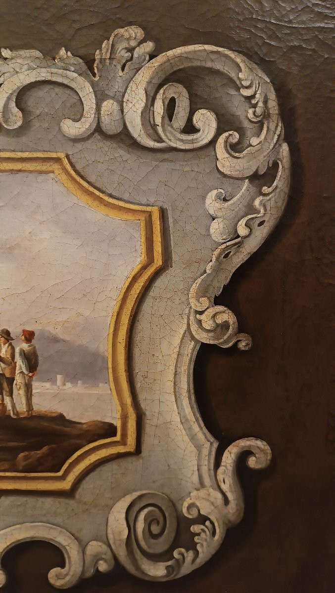 PEINTURE DESSUS DE PORTE NÉOCLASSIQUE REPRÉSENTANT UN PAYSAGE MARIN FIN DU 18ème SIÈCLE-photo-6