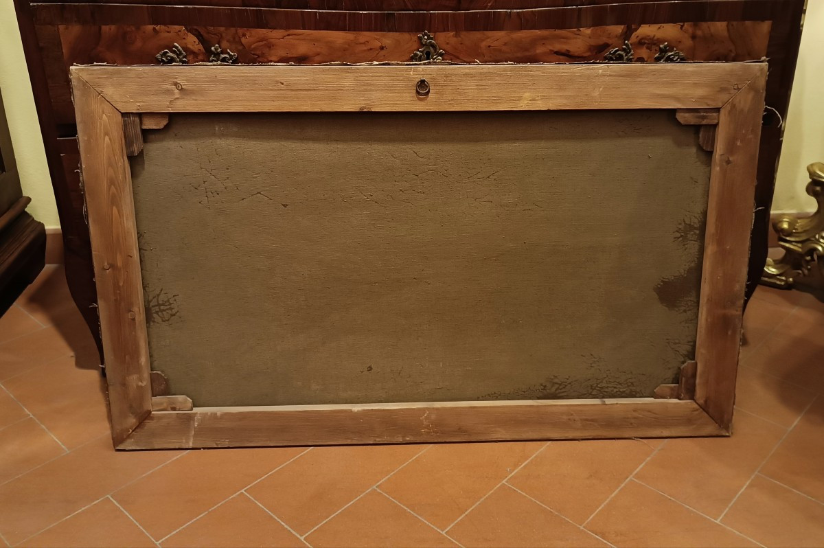PEINTURE DESSUS DE PORTE NÉOCLASSIQUE REPRÉSENTANT UN PAYSAGE MARIN FIN DU 18ème SIÈCLE-photo-7