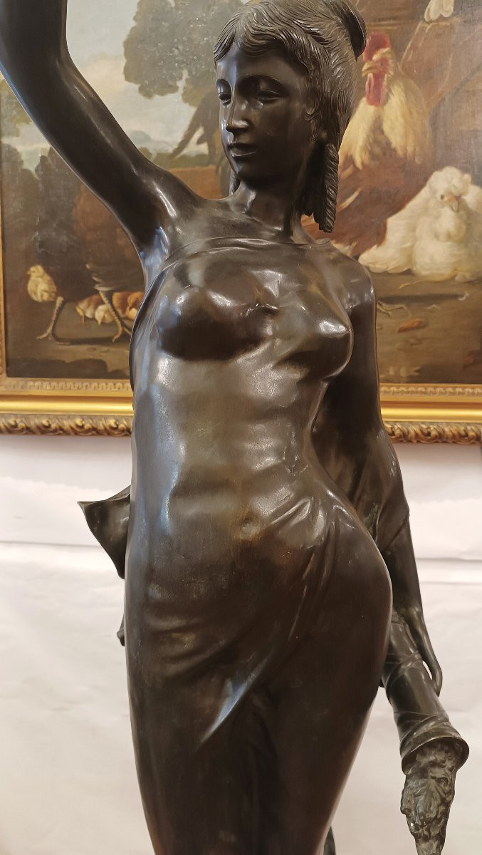 Second Half Of The 19th Century Lamp With Bronze Sculpture Of The Goddess Of Fortune-photo-2