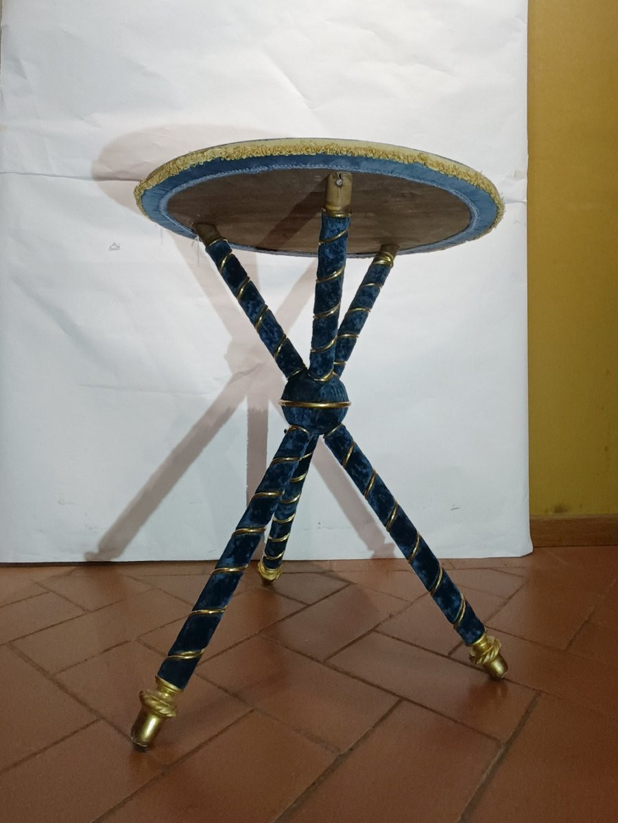 Early 20th Century Light Blue Velvet Coffee Table-photo-2