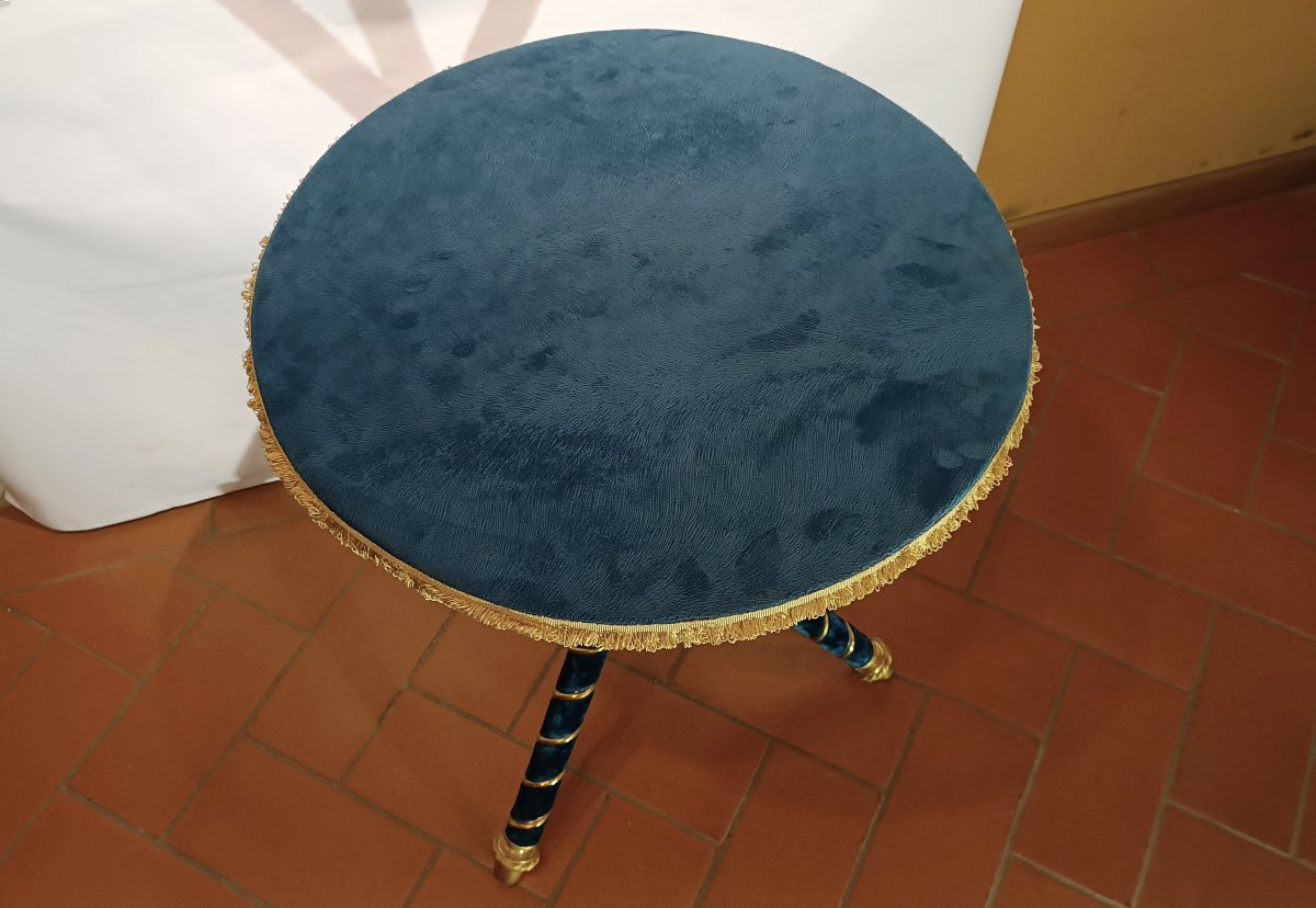 Early 20th Century Light Blue Velvet Coffee Table-photo-3