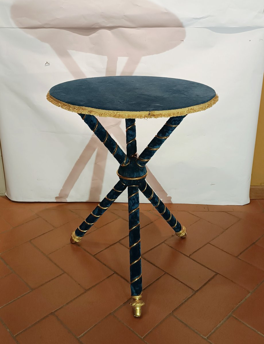 Early 20th Century Light Blue Velvet Coffee Table-photo-3