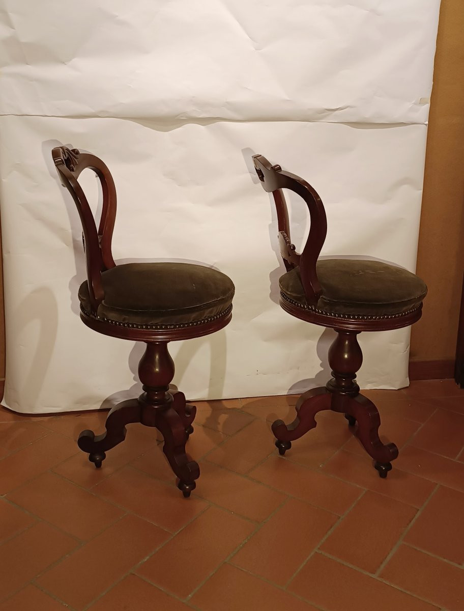 Second Half Of The 19th Century Pair Of Music Stools-photo-4