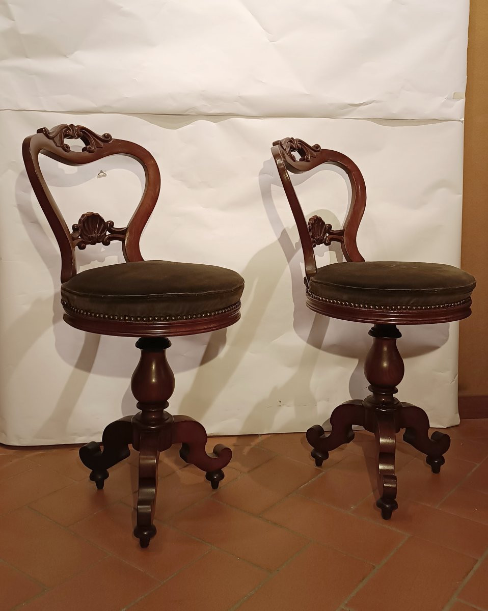 Second Half Of The 19th Century Pair Of Music Stools-photo-2