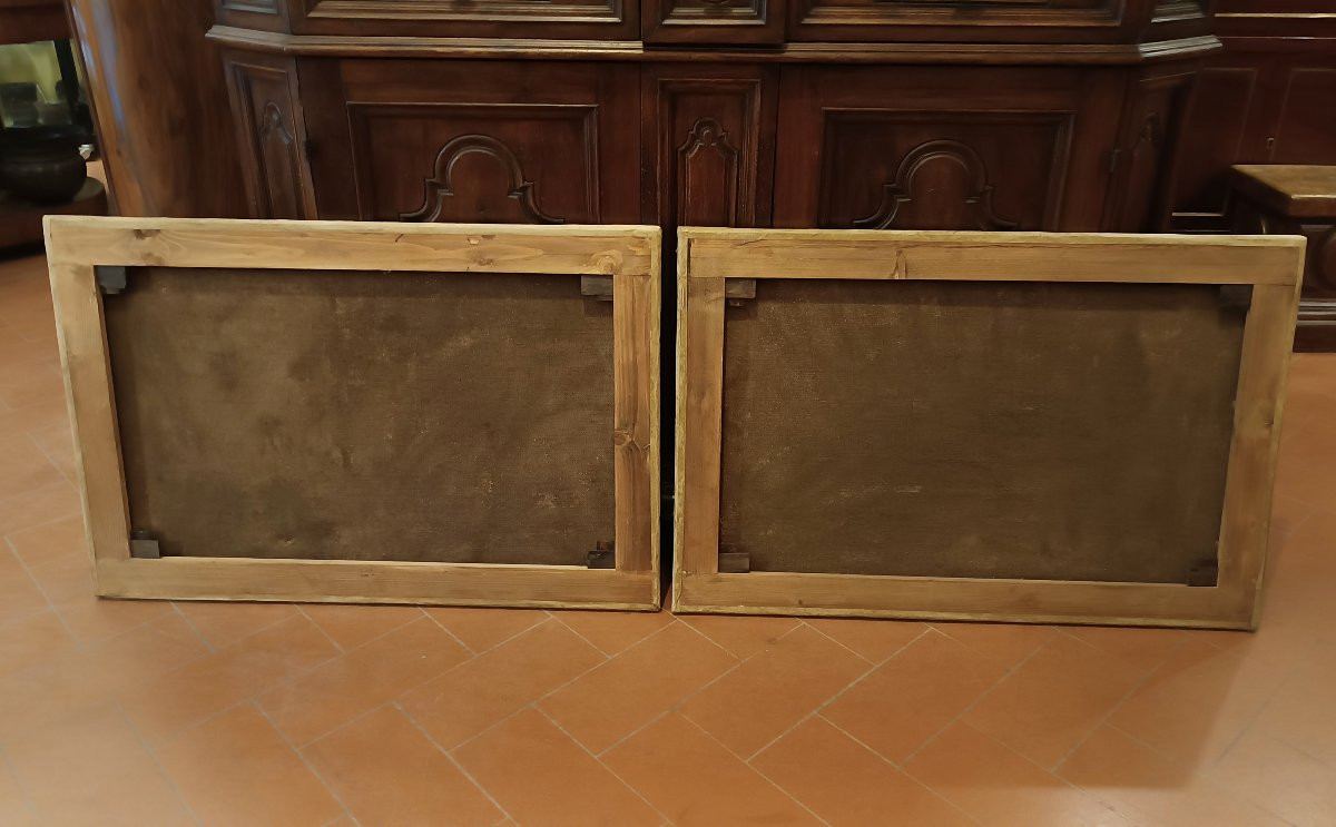 PAIRE DE TABLEAUX DESSUS DE PORTE SECONDE MOITIÉ DU 19ème SIÈCLE-photo-2