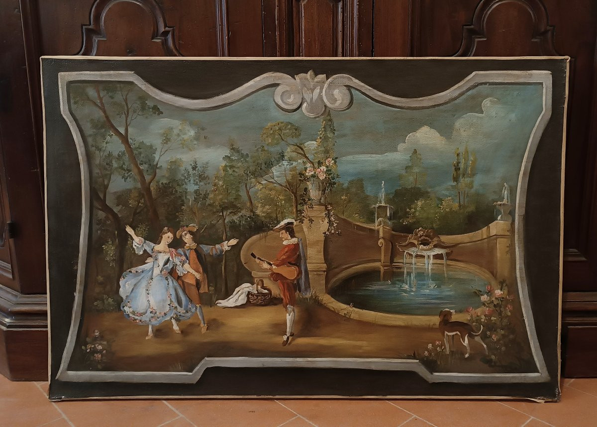 PAIRE DE TABLEAUX DESSUS DE PORTE SECONDE MOITIÉ DU 19ème SIÈCLE-photo-3