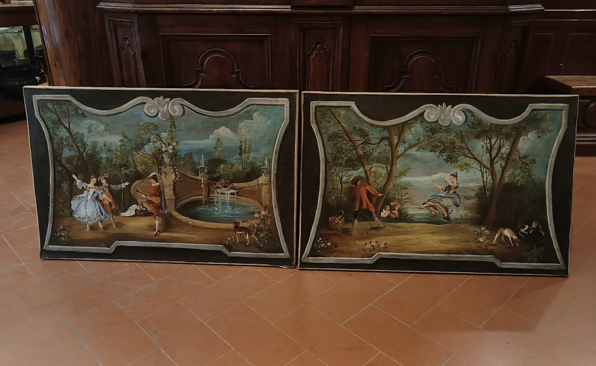PAIRE DE TABLEAUX DESSUS DE PORTE SECONDE MOITIÉ DU 19ème SIÈCLE