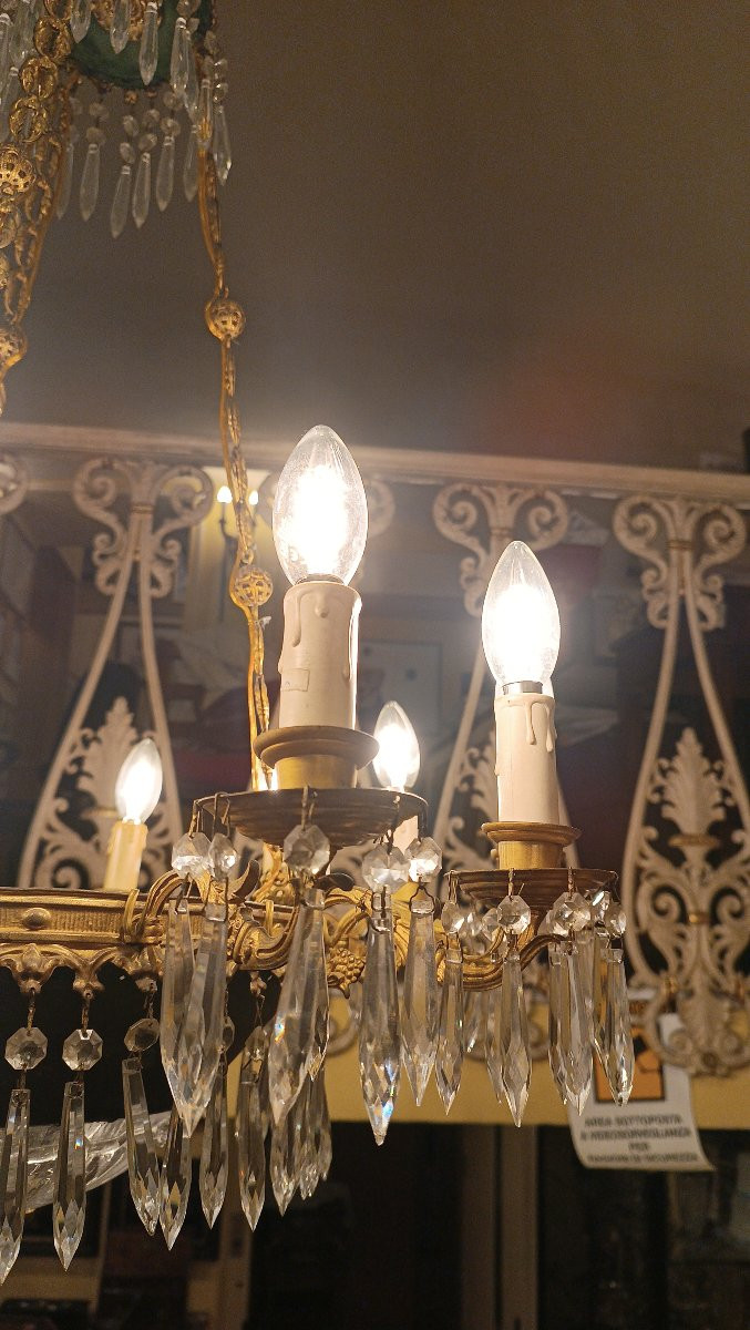 LUSTRE EN BRONZE ET CRISTAL MILIEU DU 19ème SIÈCLE-photo-2