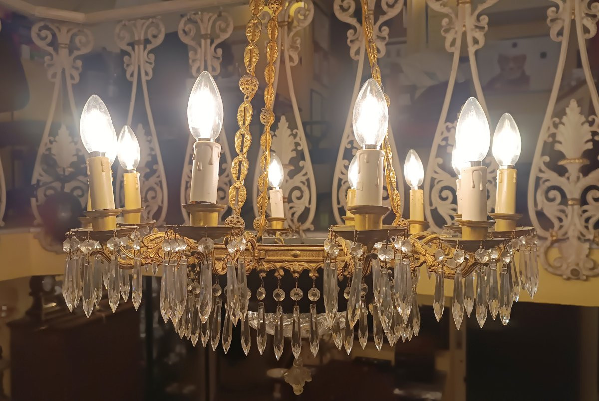 LUSTRE EN BRONZE ET CRISTAL MILIEU DU 19ème SIÈCLE-photo-4