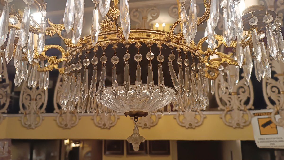 LUSTRE EN BRONZE ET CRISTAL MILIEU DU 19ème SIÈCLE-photo-3