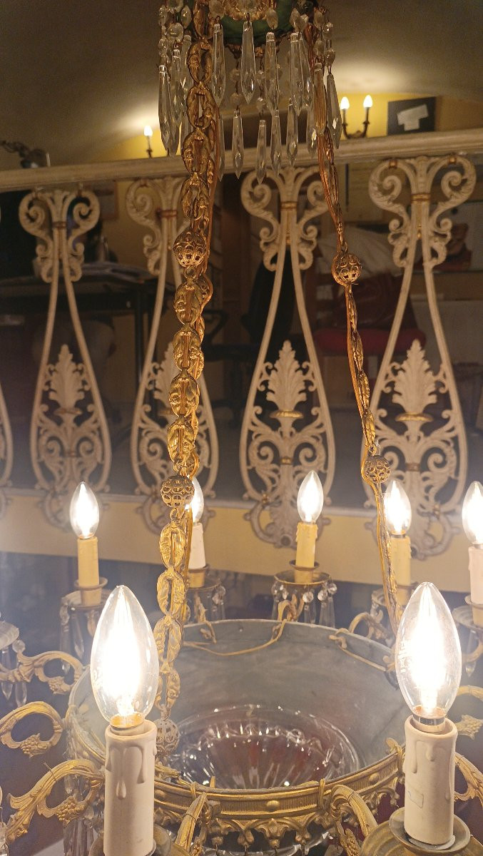LUSTRE EN BRONZE ET CRISTAL MILIEU DU 19ème SIÈCLE-photo-5