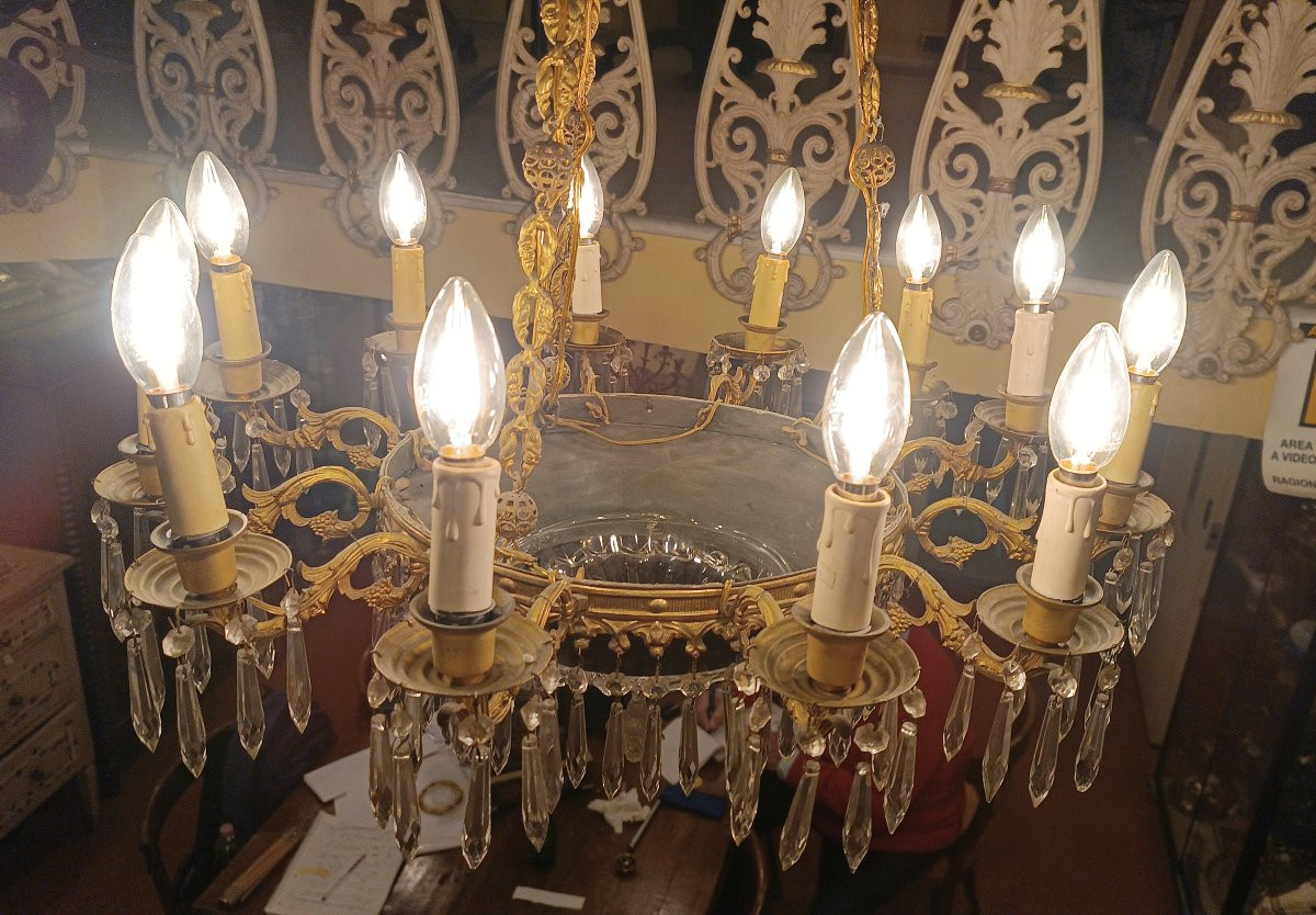 LUSTRE EN BRONZE ET CRISTAL MILIEU DU 19ème SIÈCLE-photo-6