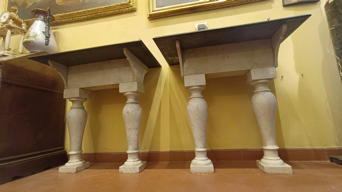 Second Half Of The 19th Century Pair Of Marble Console Tables-photo-4