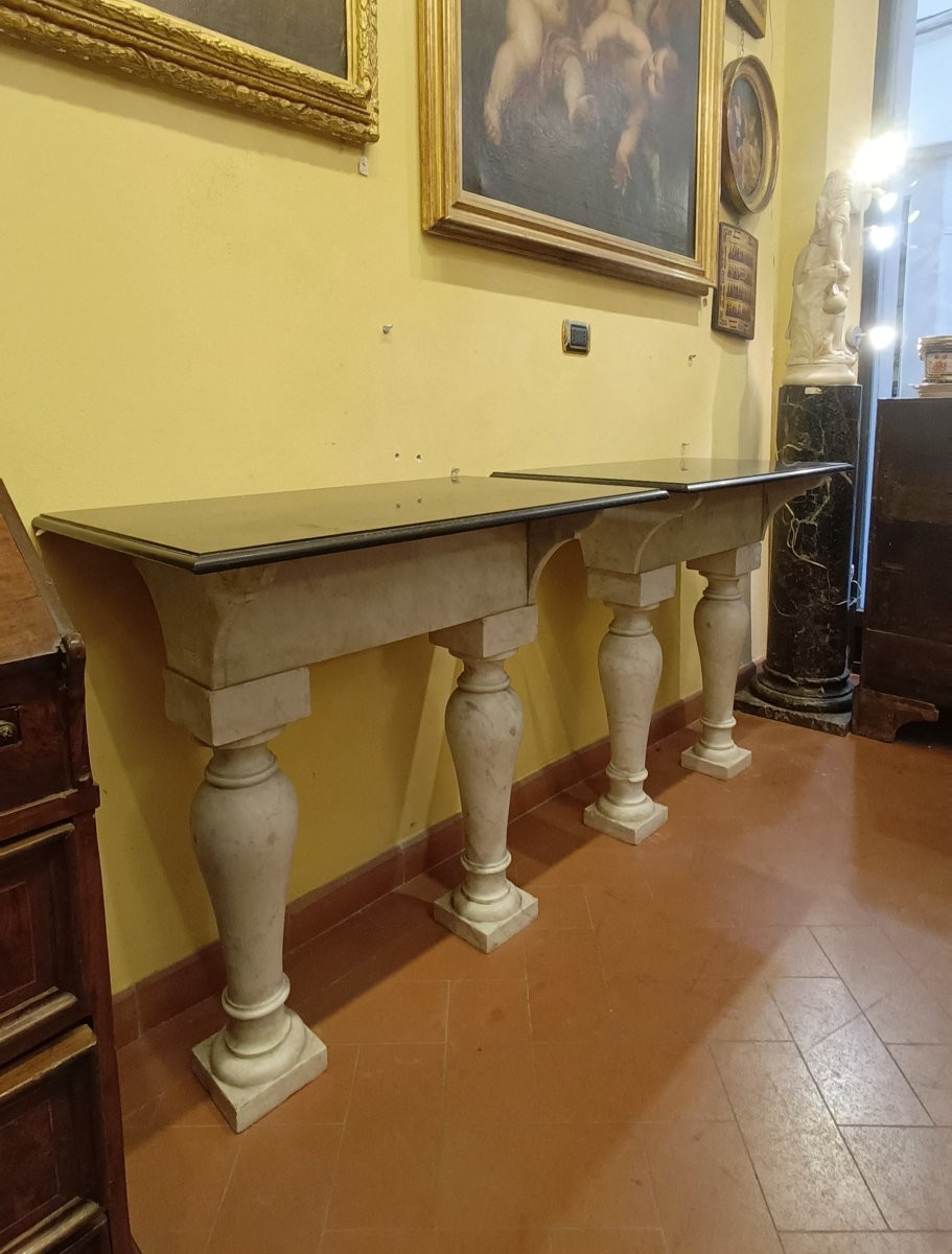 Second Half Of The 19th Century Pair Of Marble Console Tables-photo-3