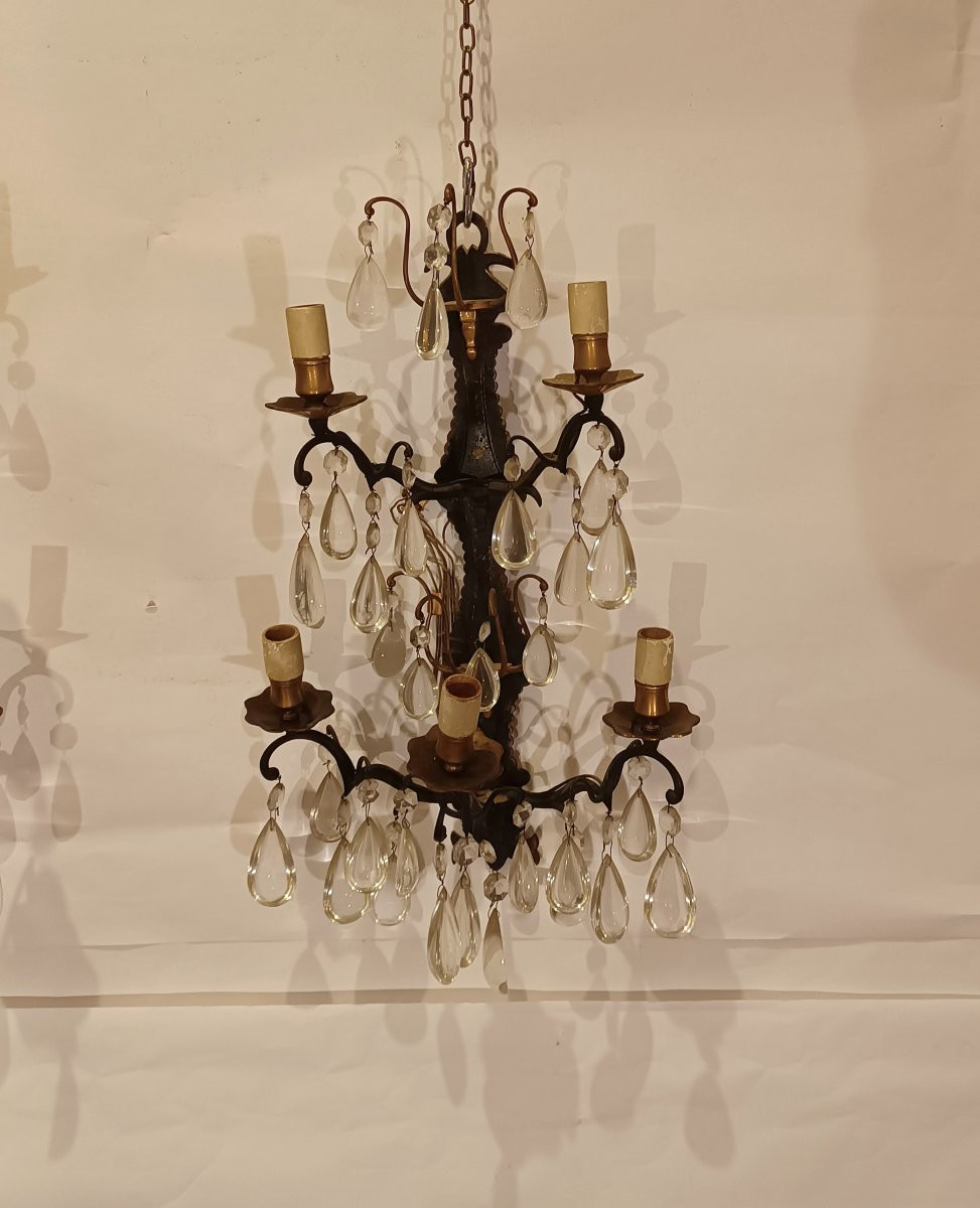 PAIRE D'APPLIQUES EN BRONZE ET CRISTAL DÉBUT DU 20ème SIÈCLE-photo-2