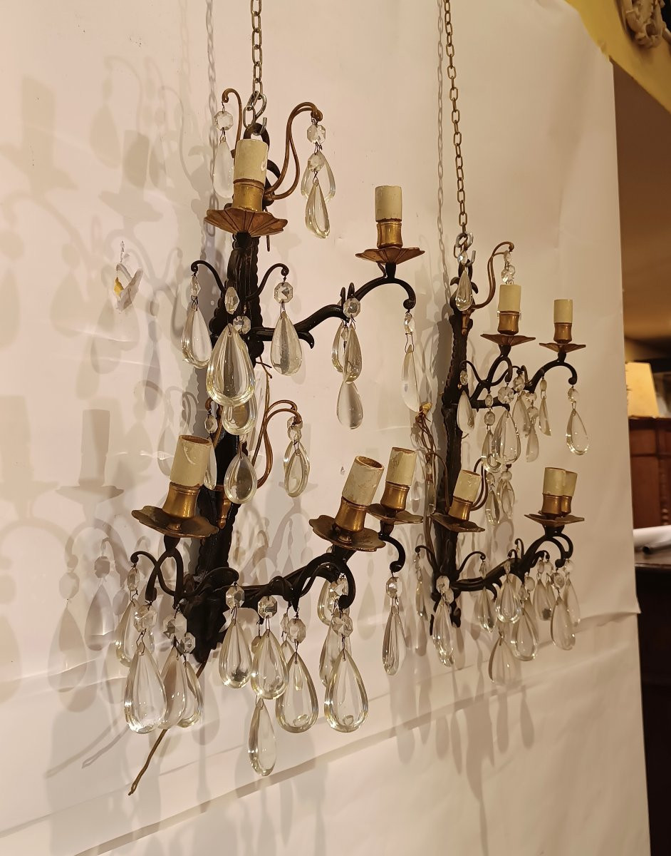 PAIRE D'APPLIQUES EN BRONZE ET CRISTAL DÉBUT DU 20ème SIÈCLE-photo-3