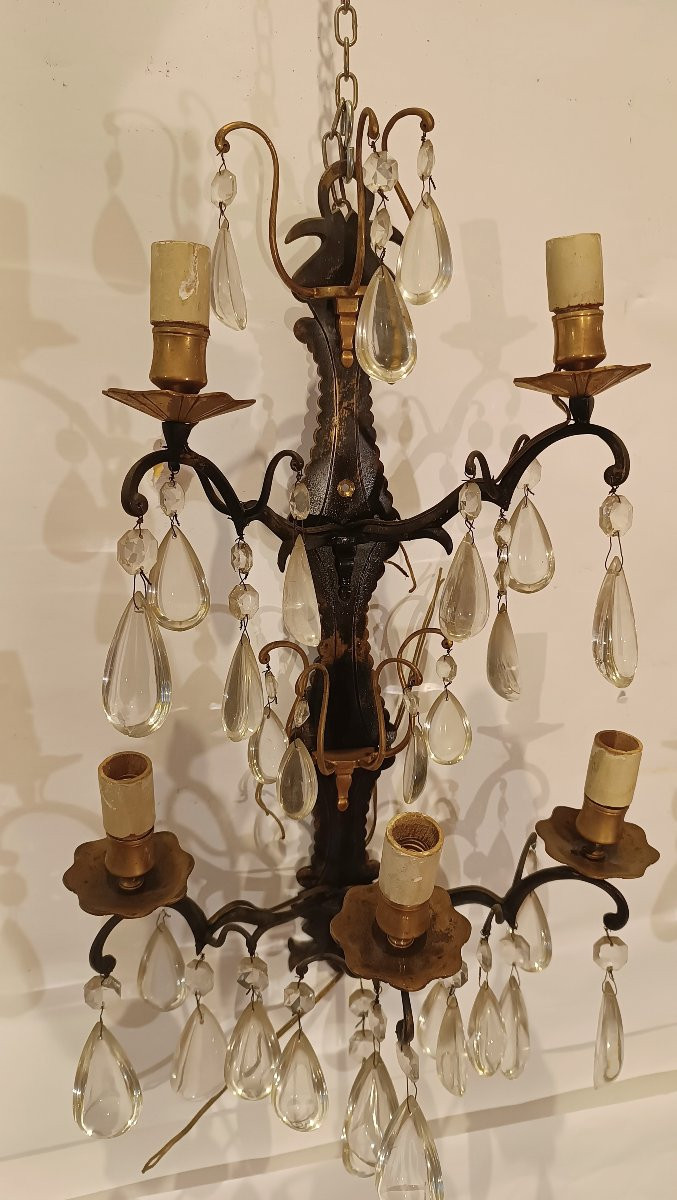 PAIRE D'APPLIQUES EN BRONZE ET CRISTAL DÉBUT DU 20ème SIÈCLE-photo-4