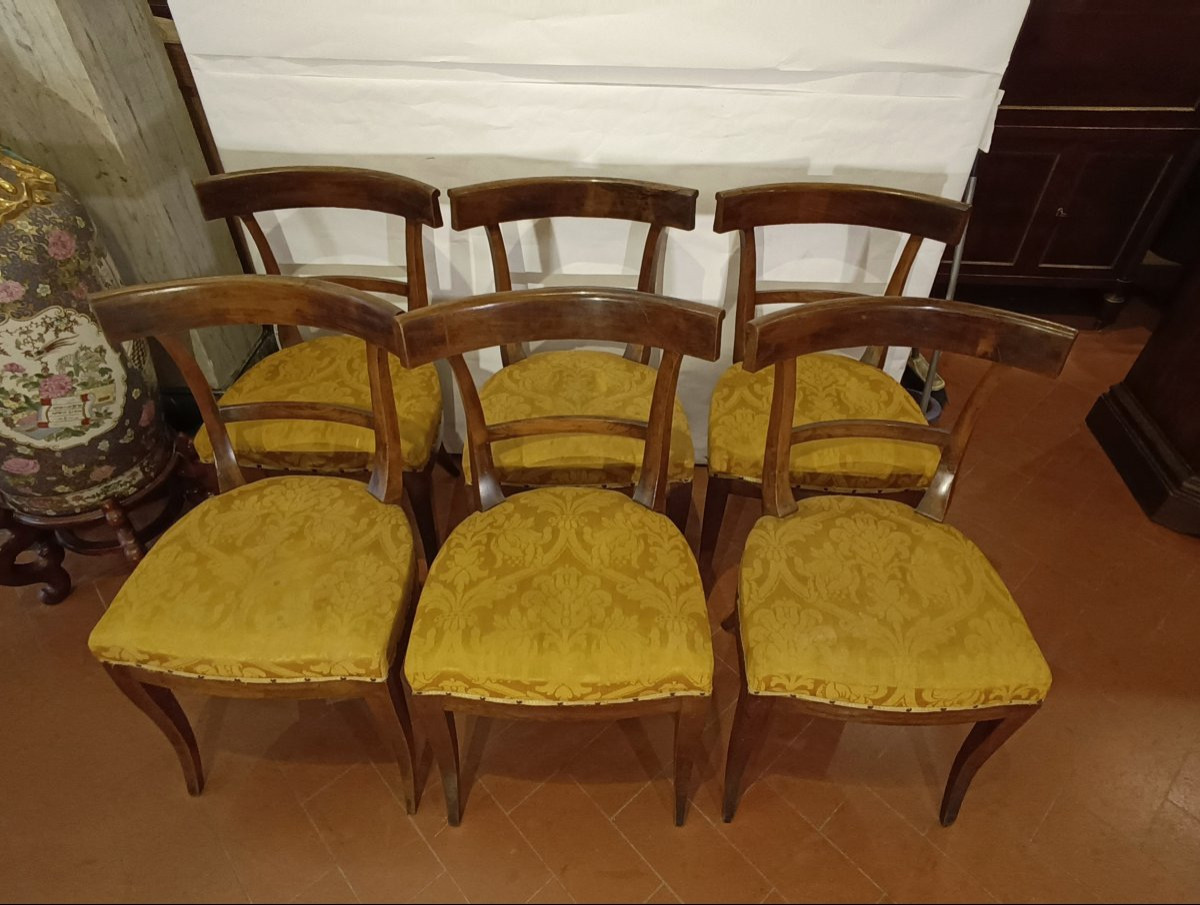 Second Half Of The 18th Century Six Directoire Walnut Chairs-photo-3
