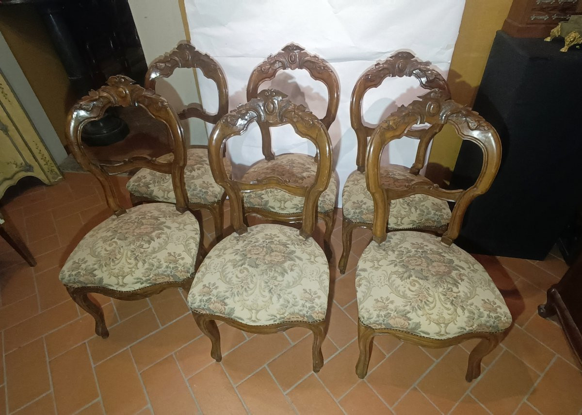 Mid-19th Century Set Of Six Louis Philippe Walnut Chairs-photo-2