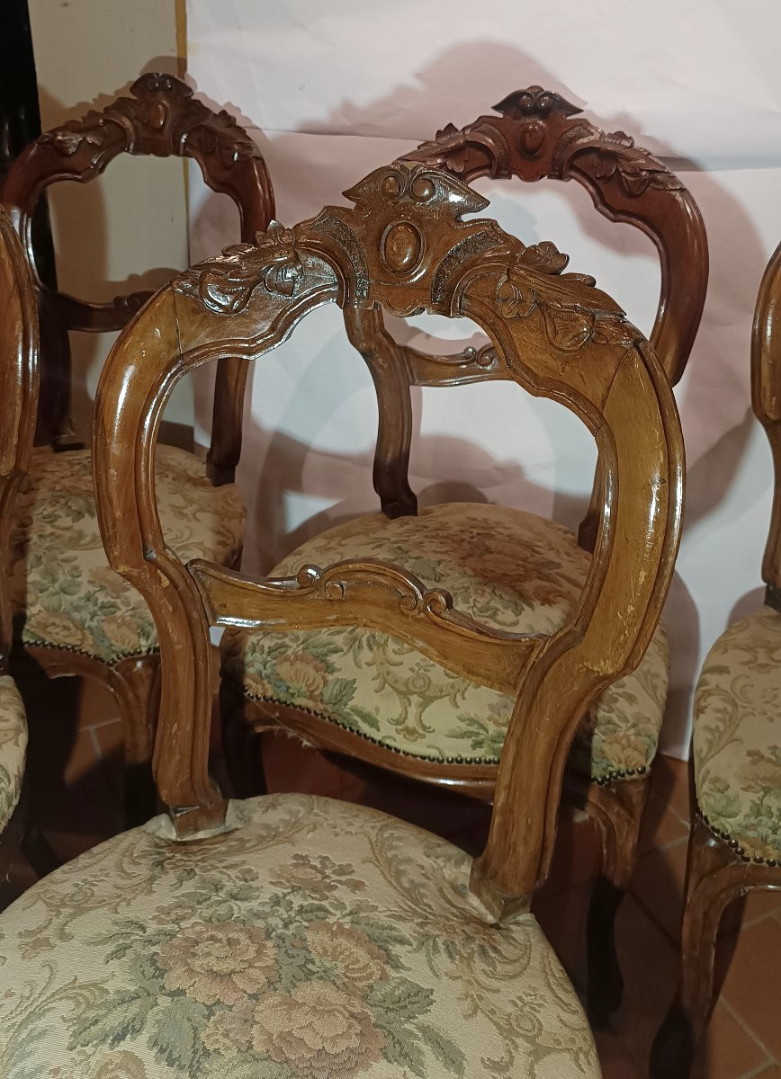 Mid-19th Century Set Of Six Louis Philippe Walnut Chairs-photo-3