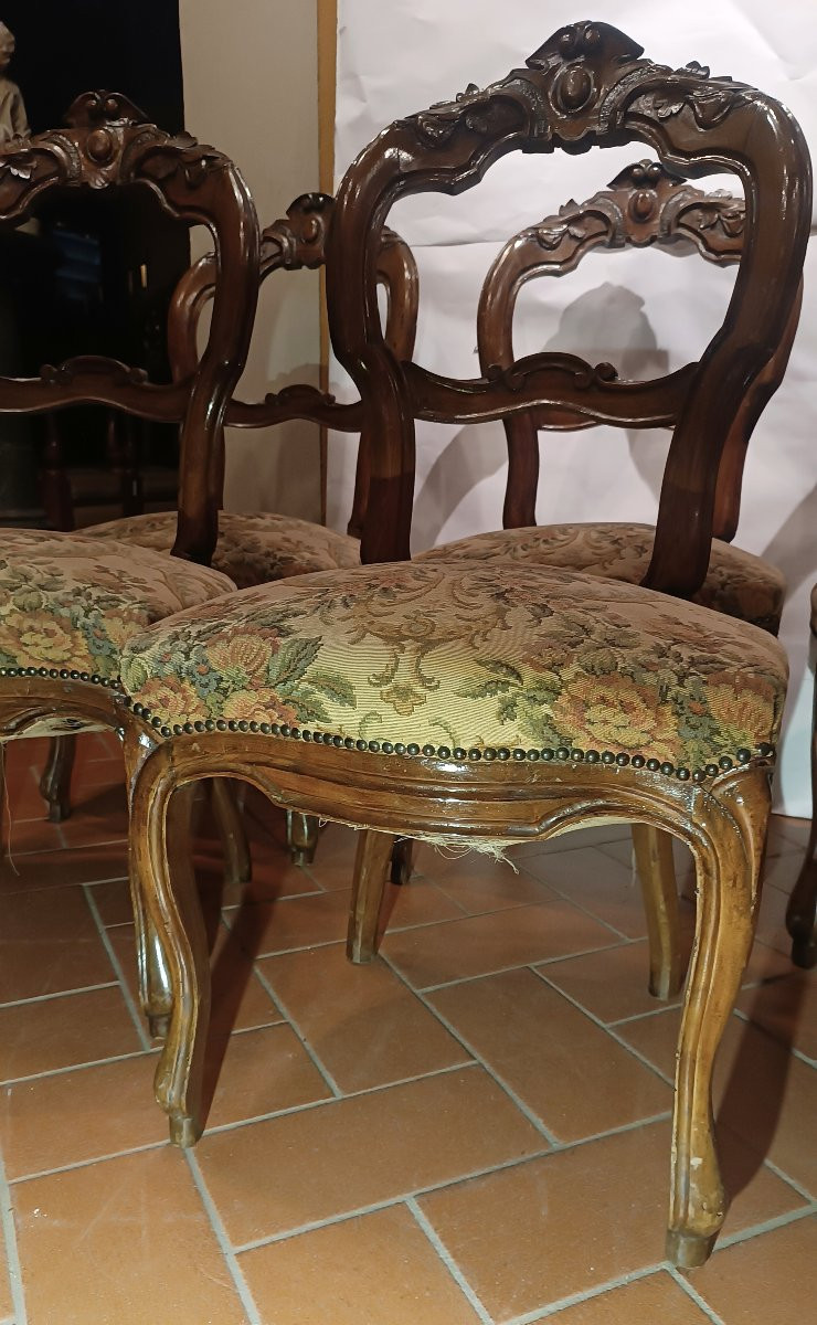 Mid-19th Century Set Of Six Louis Philippe Walnut Chairs-photo-4