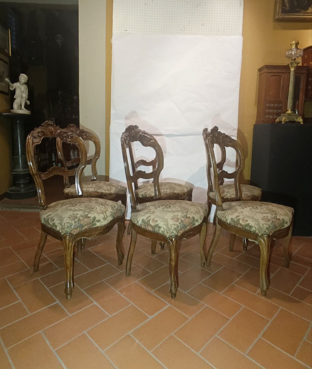 Mid-19th Century Set Of Six Louis Philippe Walnut Chairs-photo-1