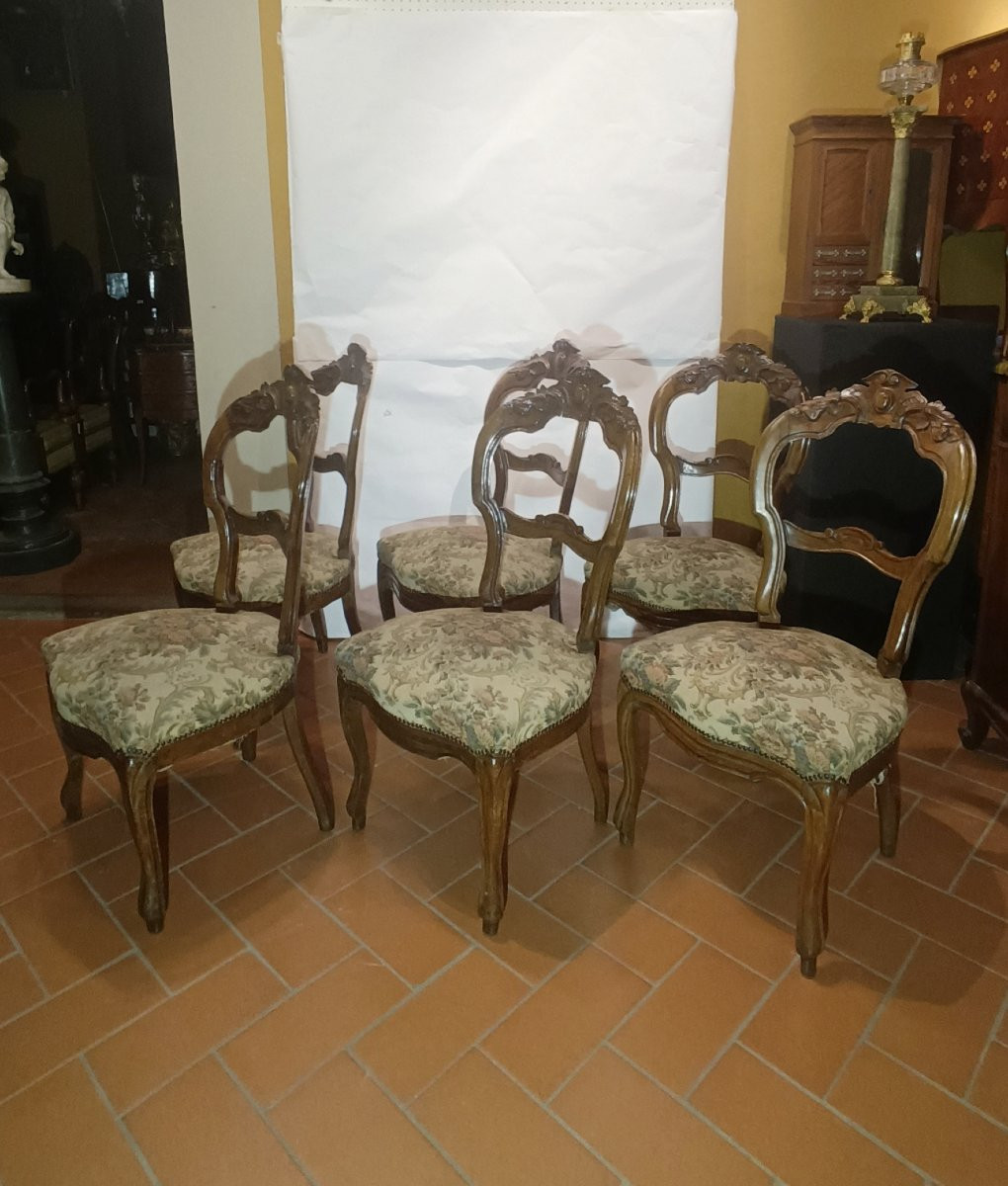 Mid-19th Century Set Of Six Louis Philippe Walnut Chairs-photo-2
