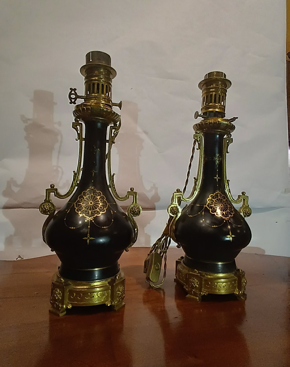 Second Half Of The 19th Century Pair Of Porcelain And Gilt Bronze Lights-photo-2