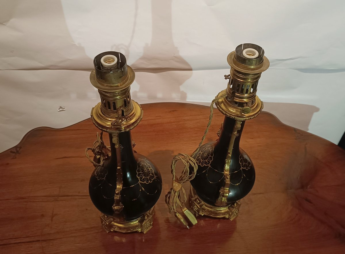 Second Half Of The 19th Century Pair Of Porcelain And Gilt Bronze Lights-photo-2