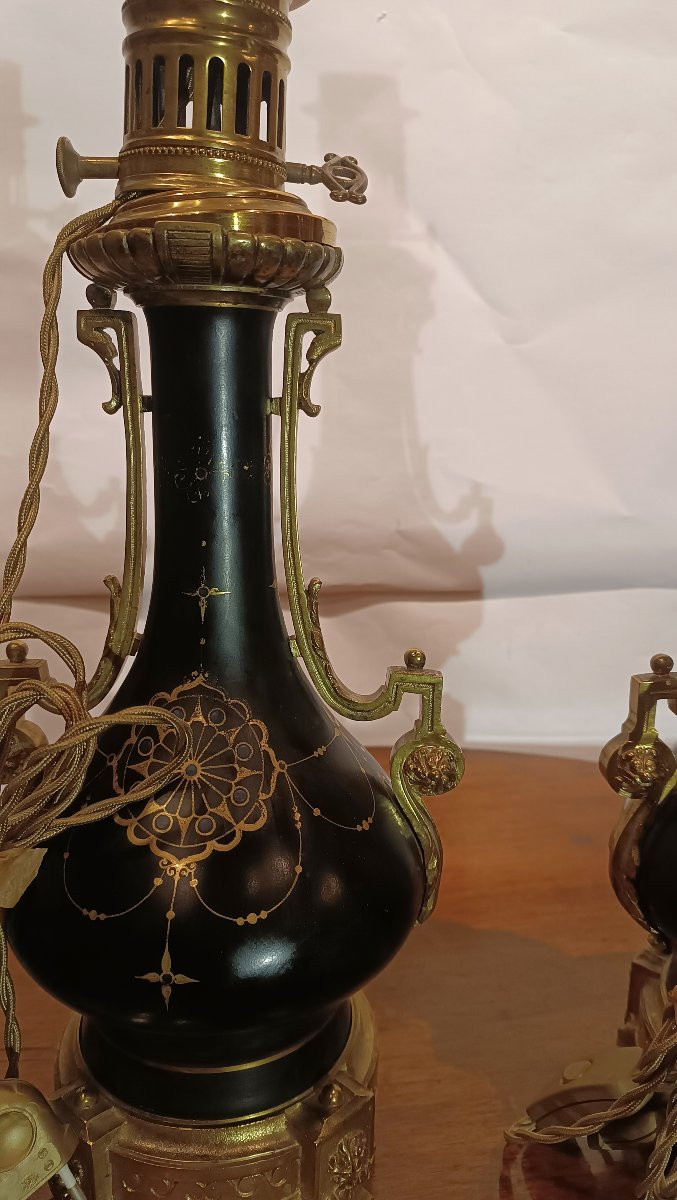 Second Half Of The 19th Century Pair Of Porcelain And Gilt Bronze Lights-photo-5