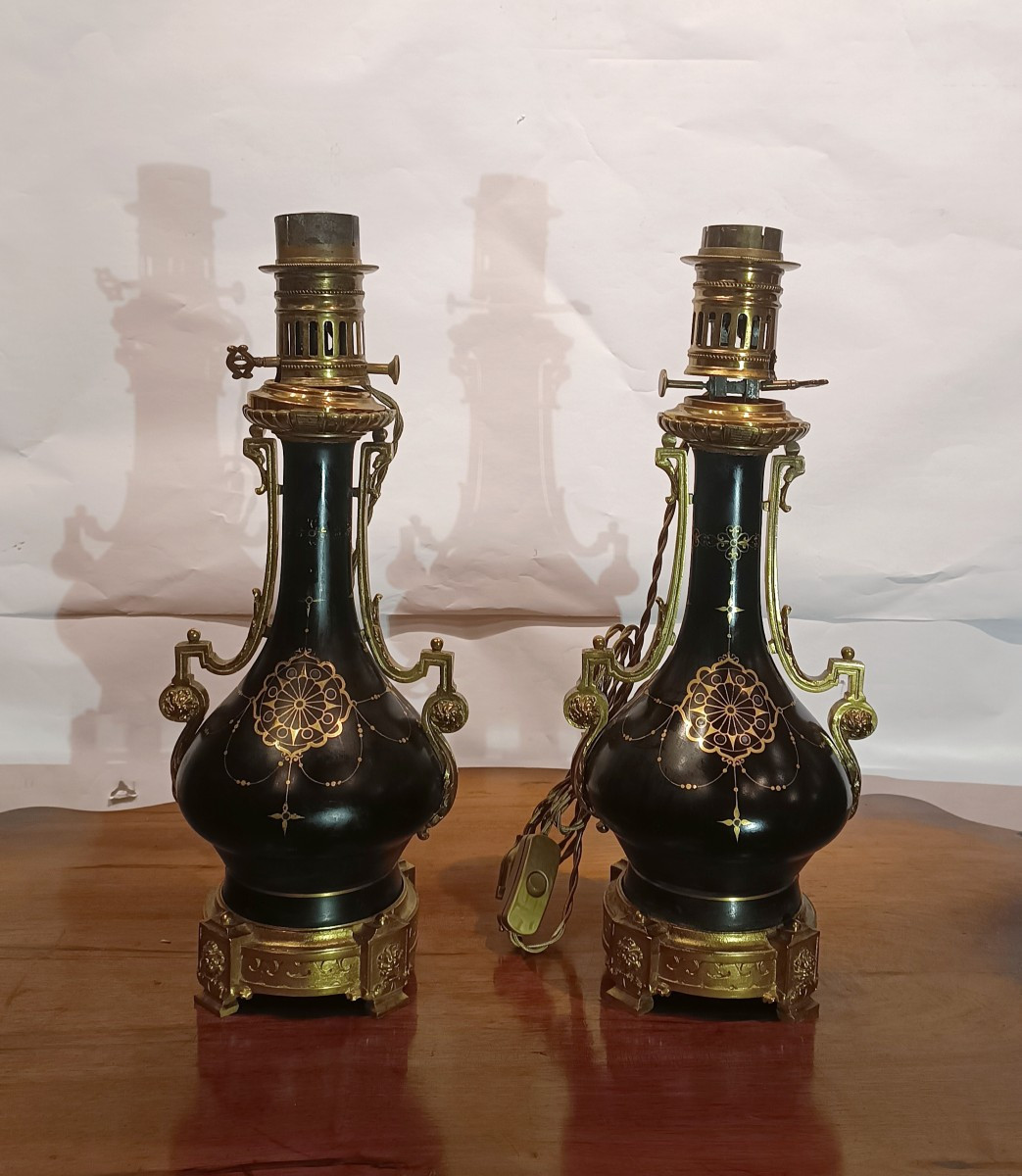 Second Half Of The 19th Century Pair Of Porcelain And Gilt Bronze Lights