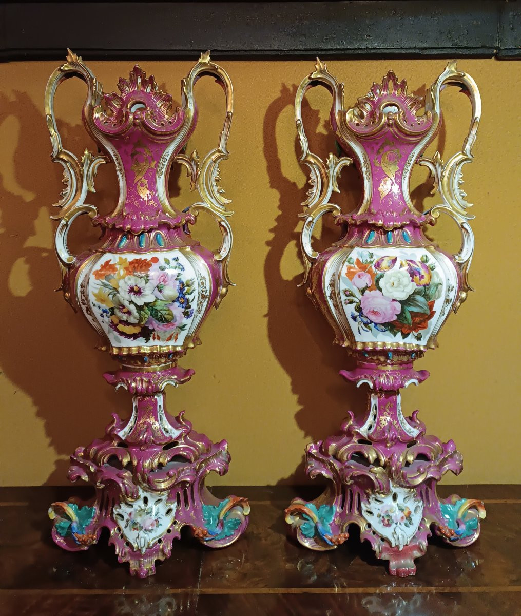 PAIRE DE VASES EN PORCELAINE JACOB PETIT SECONDE MOITIÉ DU 19ème SIÈCLE-photo-2