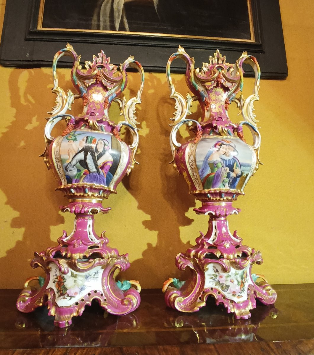 PAIRE DE VASES EN PORCELAINE JACOB PETIT SECONDE MOITIÉ DU 19ème SIÈCLE-photo-1