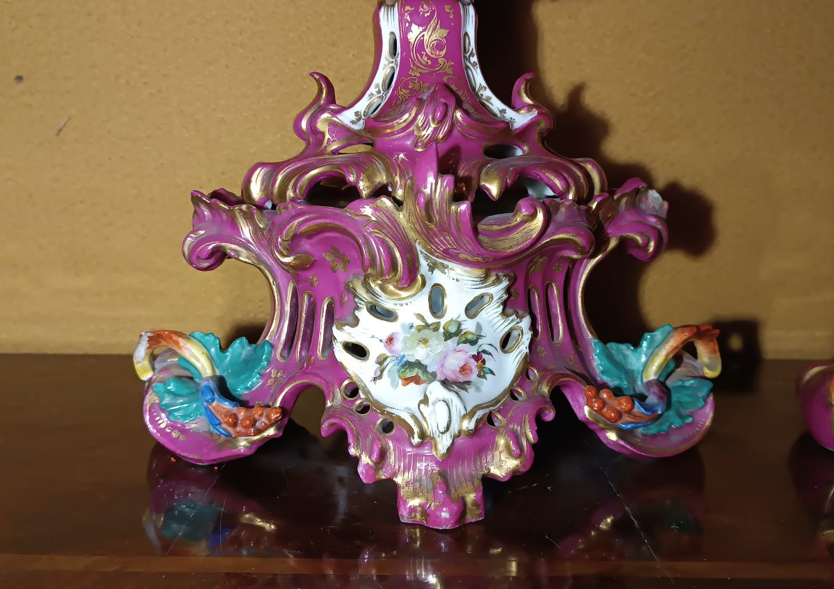 PAIRE DE VASES EN PORCELAINE JACOB PETIT SECONDE MOITIÉ DU 19ème SIÈCLE-photo-3