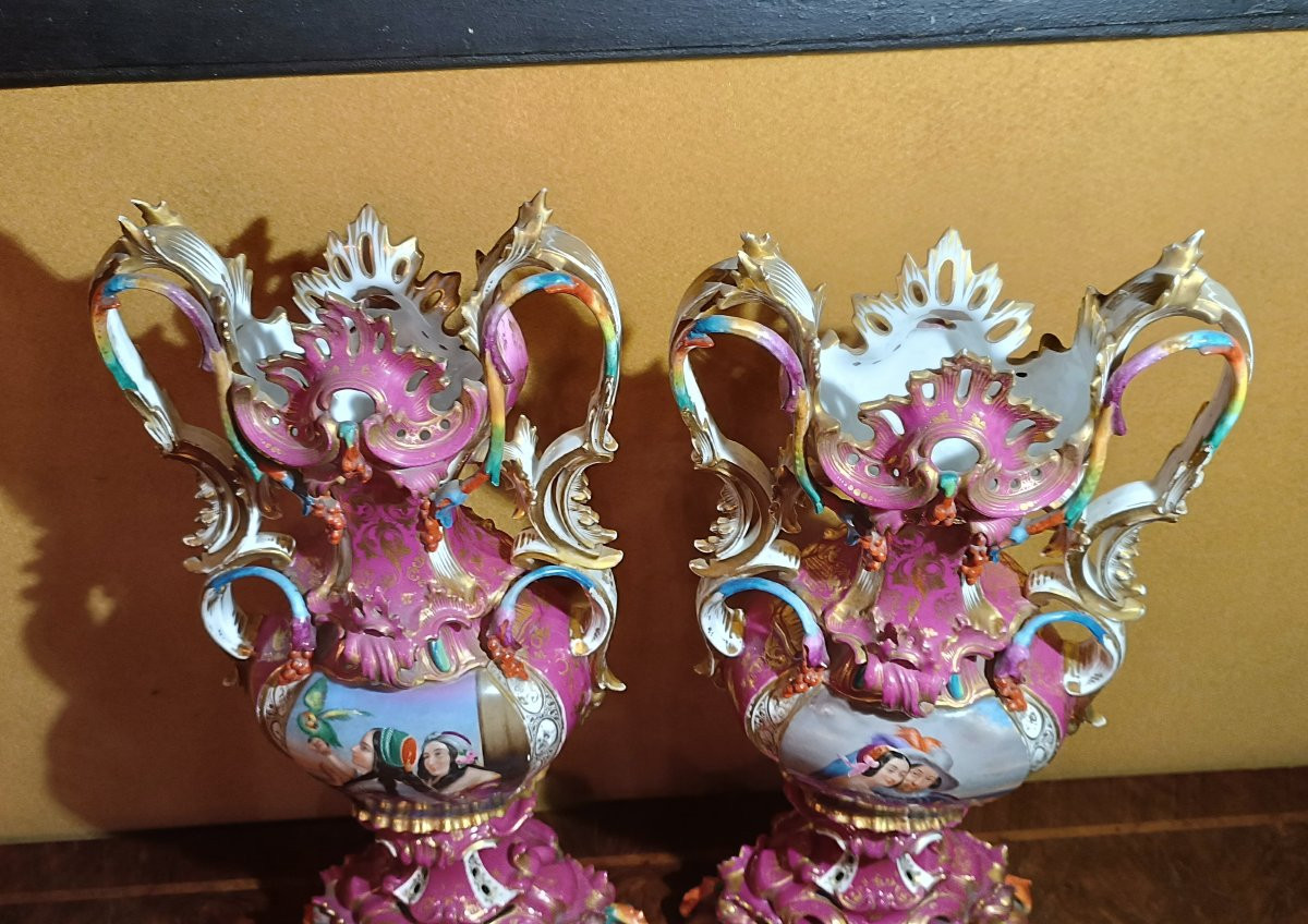 PAIRE DE VASES EN PORCELAINE JACOB PETIT SECONDE MOITIÉ DU 19ème SIÈCLE-photo-8