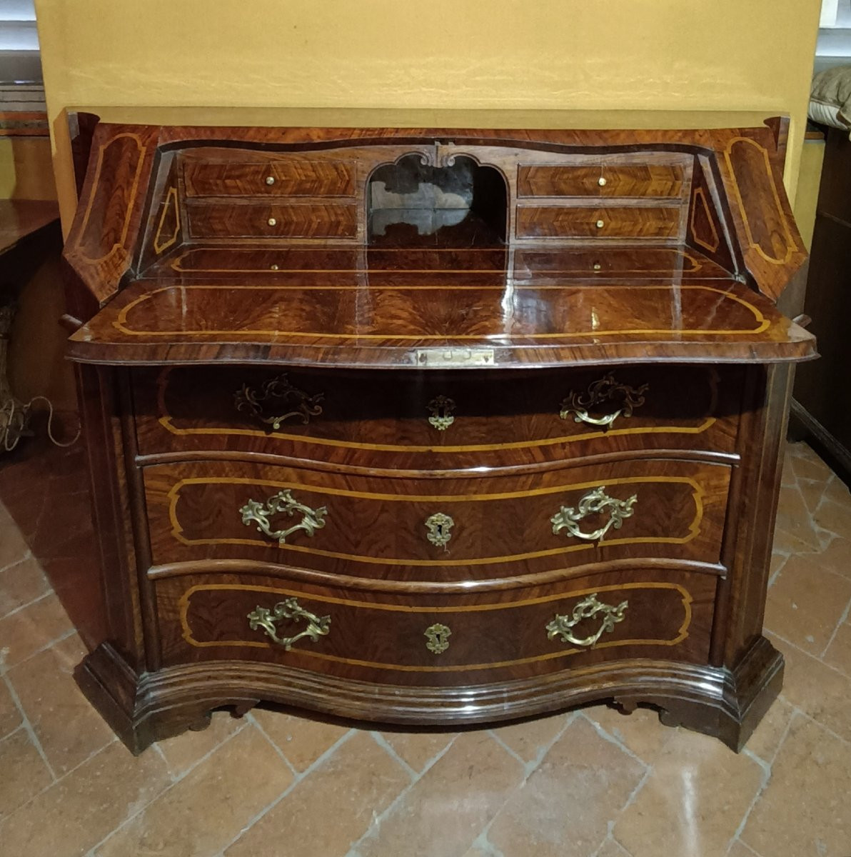 Mid-19th Century Louis XV Drop-down Chest Of Drawers With Inlays-photo-1