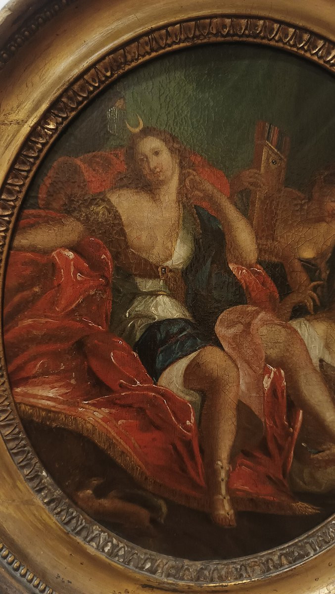 Early 18th Century Painting Of Diana On A Throne-photo-3