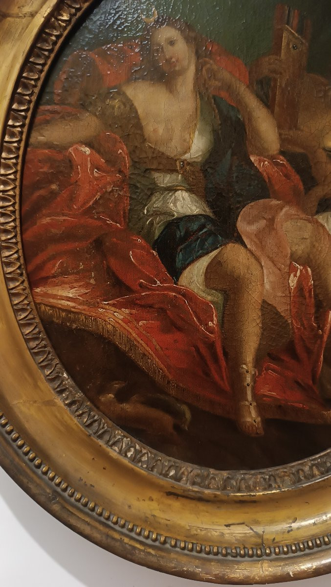 Early 18th Century Painting Of Diana On A Throne-photo-1