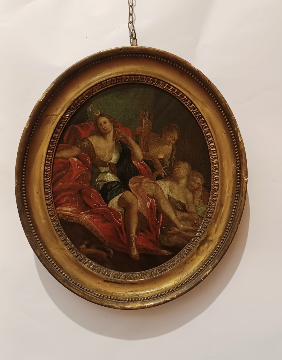 Early 18th Century Painting Of Diana On A Throne