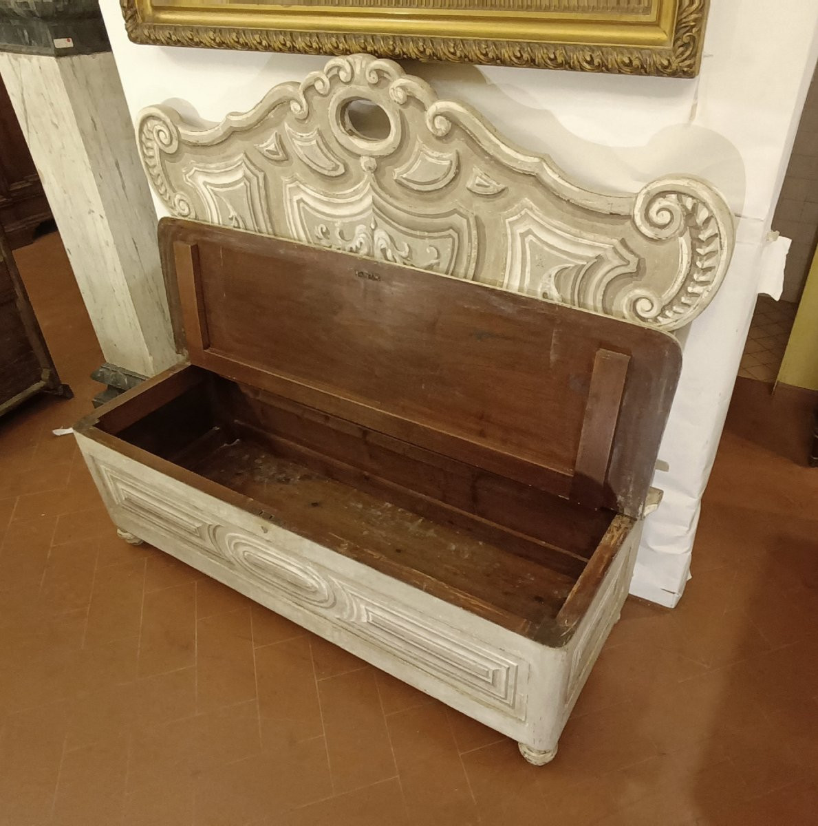 BANC EN NOYER LAQUÉ DÉBUT DU 19ème SIÈCLE-photo-3