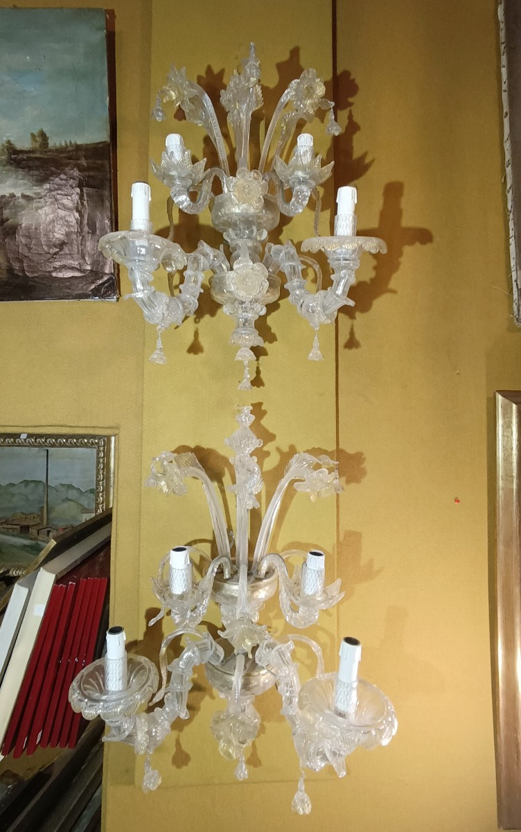 PAIRE D'APPLIQUES MURANO STYLE CA' REZZONICO PREMIÈRE MOITIÉ DU 19ème SIÈCLE