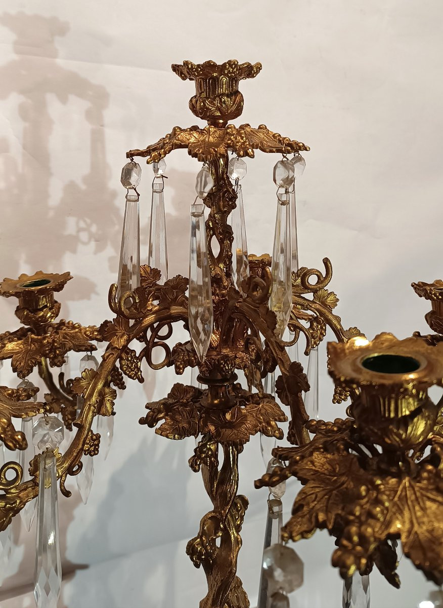 PAIRE DE CANDÉLABRES EN BRONZE DORÉ ET CRISTAL PREMIÈRE MOITIÉ DU 19ème SIÈCLE-photo-4