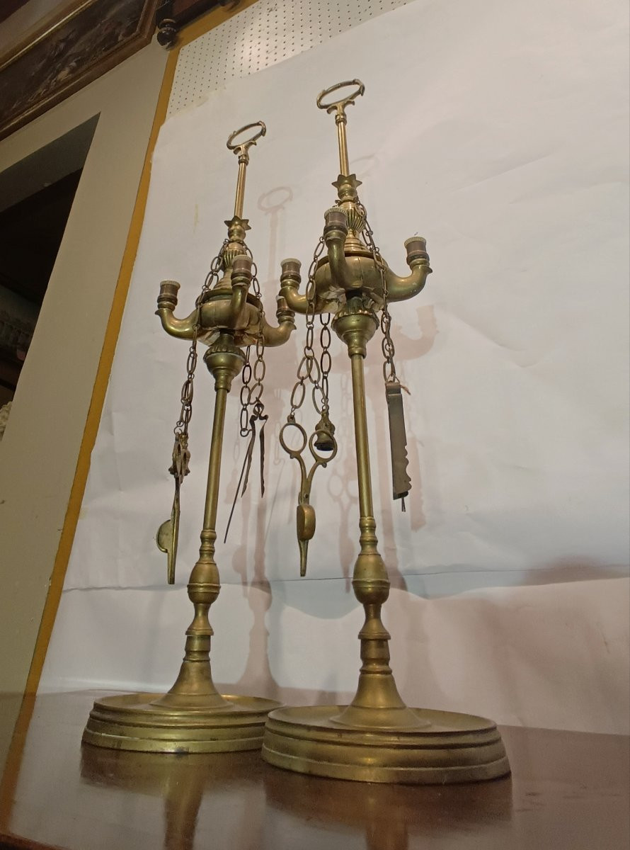 PAIRE DE LAMPES À PÉDALE FLORENTINES DÉBUT DU 19ème SIÈCLE-photo-2