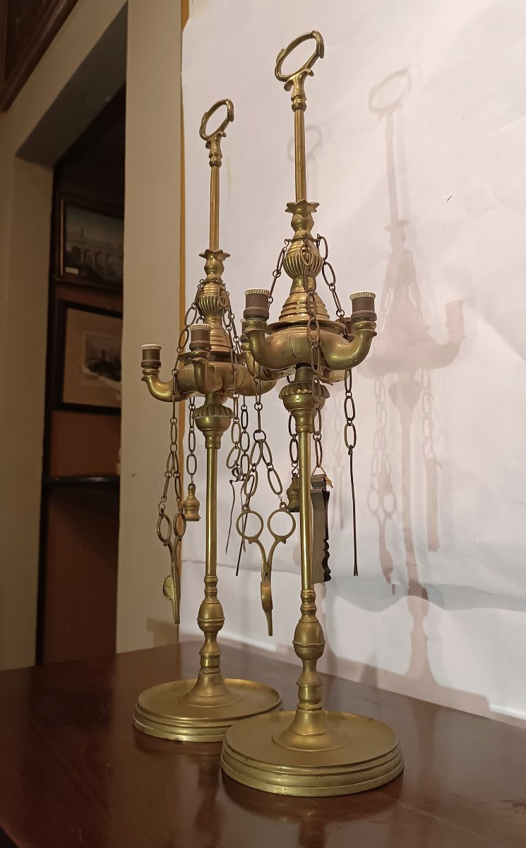 PAIRE DE LAMPES À PÉDALE FLORENTINES DÉBUT DU 19ème SIÈCLE-photo-3