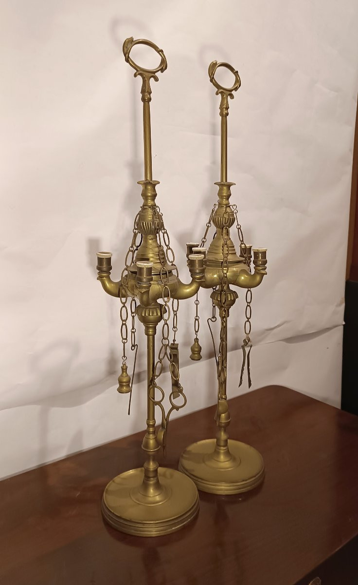 PAIRE DE LAMPES À PÉDALE FLORENTINES DÉBUT DU 19ème SIÈCLE-photo-4