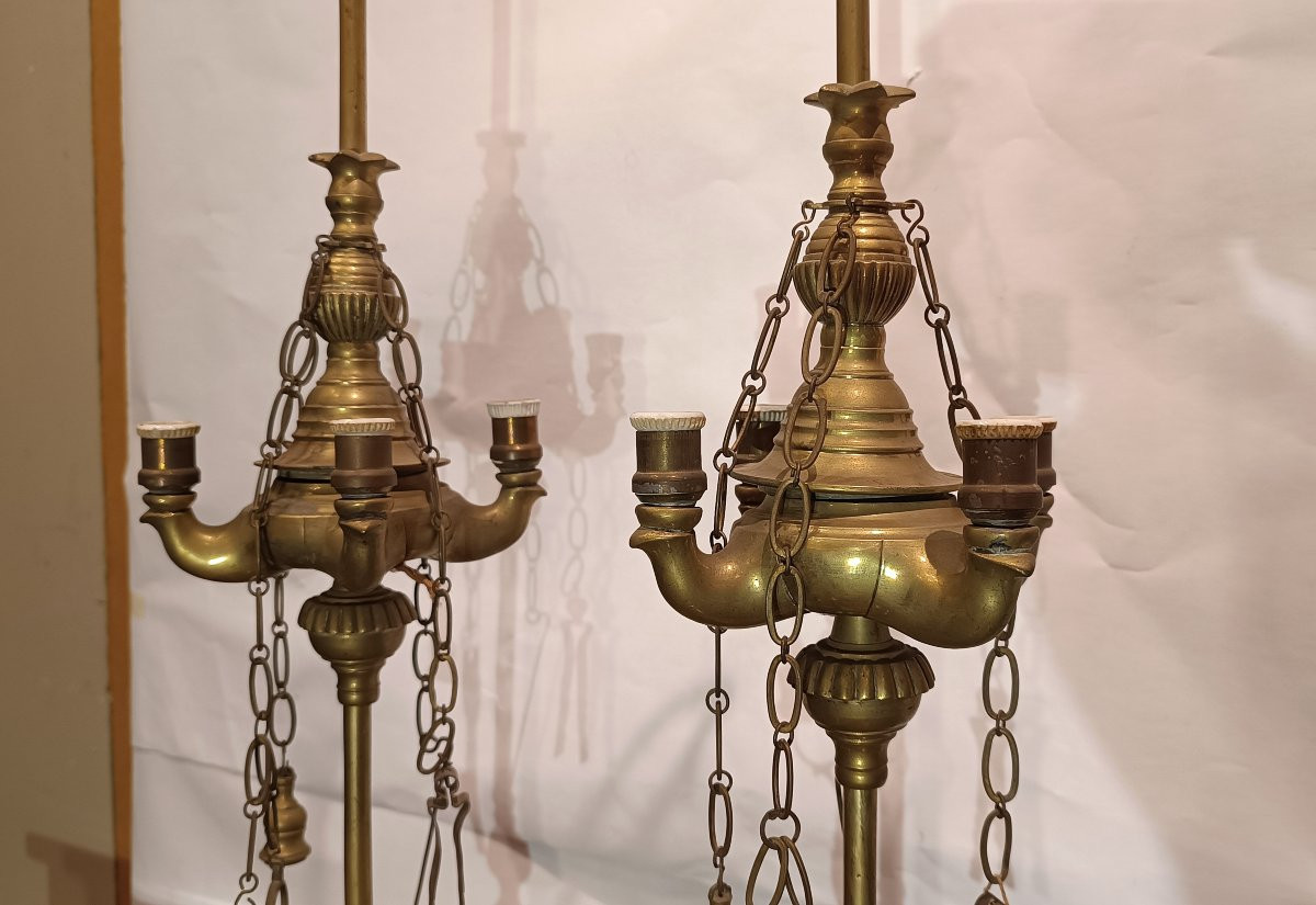 PAIRE DE LAMPES À PÉDALE FLORENTINES DÉBUT DU 19ème SIÈCLE-photo-5