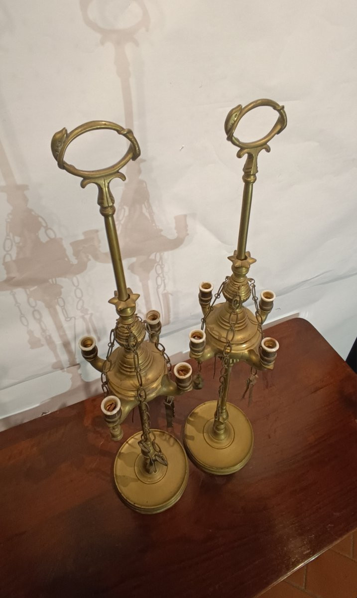 PAIRE DE LAMPES À PÉDALE FLORENTINES DÉBUT DU 19ème SIÈCLE-photo-7